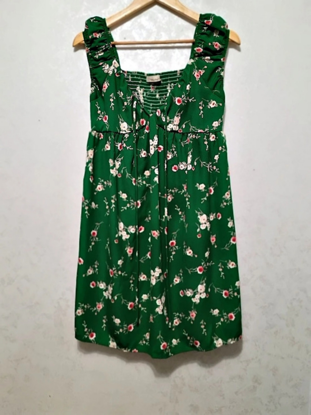 Time After Time Green Floral Smocked Square-Neck Mini Dress - L